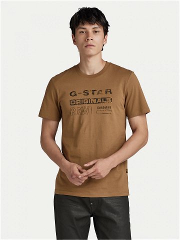 G-Star Raw T-Shirt Distressed D24420-336-7172 Hnědá Slim Fit