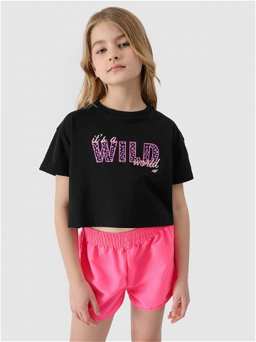 Dívčí tričko crop-top s potiskem – černé