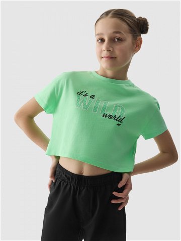 Dívčí tričko crop-top s potiskem – zelené