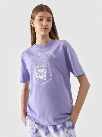 Dívčí tričko oversize s potiskem – fialové