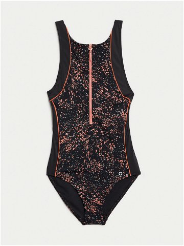 Růžovo-černé dámské jednodílné plavky s potiskem Marks & Spencer