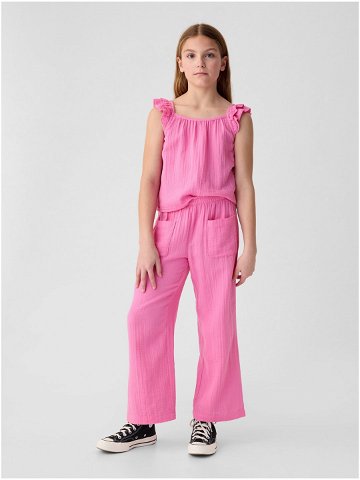 Růžové holčičí mušelínové široké kalhoty GAP