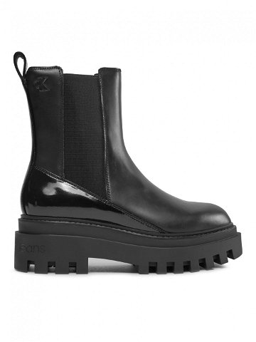 Calvin Klein Jeans Kotníková obuv s elastickým prvkem Chunky Boot Chelsea Lth Mg Sat YW0YW01286 Černá