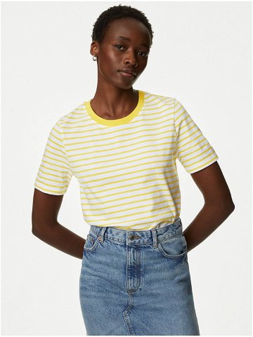 Bílo-žluté dámské pruhované tričko Marks & Spencer