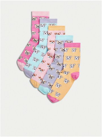 Sada pěti párů holčičích barevných ponožek s motivem psa Marks & Spencer