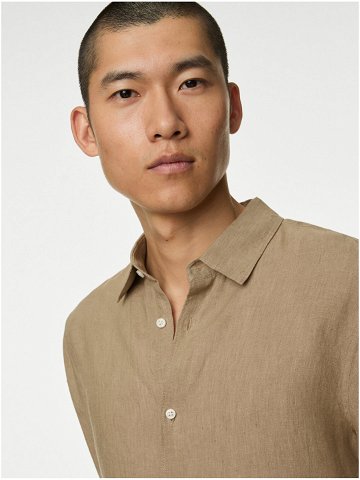 Béžová pánská lněná košile Marks & Spencer