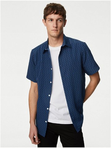 Tmavě modrá pánská vzorovaná košile s krátkým rukávem Marks & Spencer