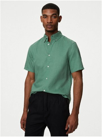 Zelená pánská košile s příměsí lnu Marks & Spencer