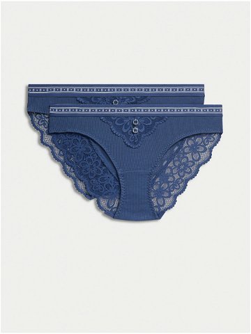 Sada dvou dámských kalhotek s krajkovým detailem v modré barvě Marks & Spencer