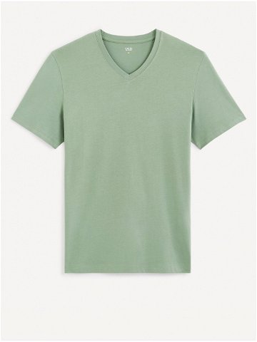 Světle zelené pánské basic tričko Celio Debasev
