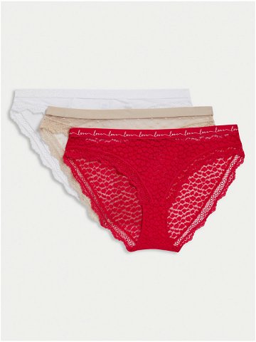 Sada tří dámských krajkových kalhotek v červené béžové a bílé barvě Marks & Spencer