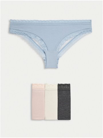 Sada čtyř dámských brazilských kalhotek s krajkou ve světle modré růžové bílé a tmavě šedé barvě Marks & Spencer