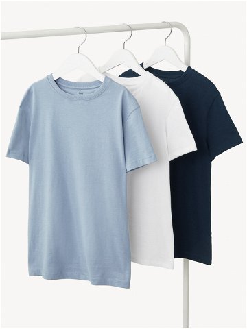 Sada tří klučičích basic triček ve světle modré bílé a tmavě modré barvě Marks & Spencer