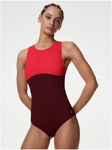 Červeno-vínové dámské jednodílné plavky Marks & Spencer