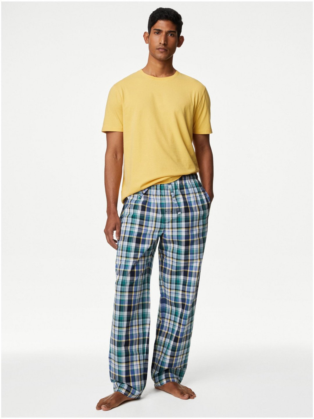 Modro-žluté pánské kostkované pyžamo Marks & Spencer