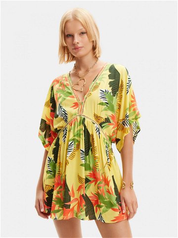 Desigual Plážové šaty Tropical Party 24SWMW23 Žlutá Loose Fit