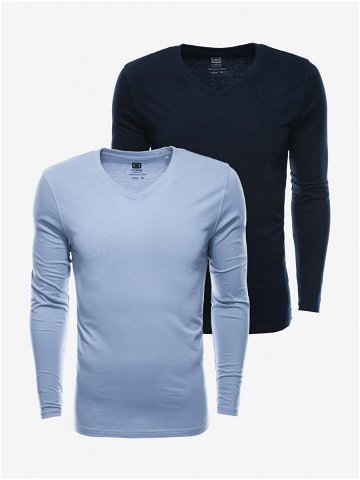 Sada dvou pánských basic triček v světle modré a tmavé modré barvě Ombre Clothing