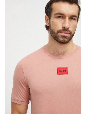 Bavlněné tričko HUGO růžová barva s aplikací 50447978