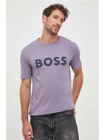 Bavlněné tričko BOSS CASUAL fialová barva s potiskem 50481923