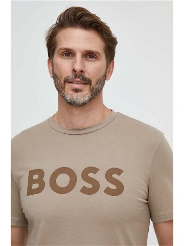 Bavlněné tričko BOSS CASUAL hnědá barva s potiskem 50481923