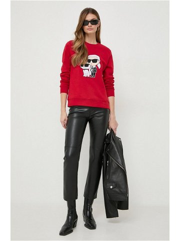 Mikina Karl Lagerfeld dámská červená barva s aplikací