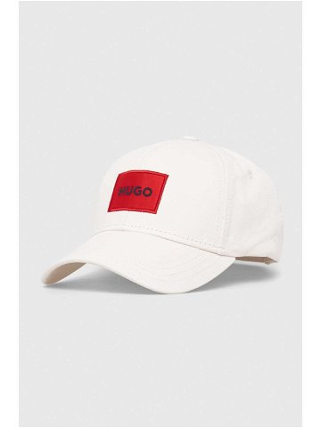 Bavlněná baseballová čepice HUGO bílá barva s aplikací