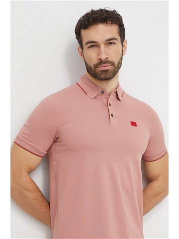 Bavlněné polo tričko HUGO růžová barva 50490775