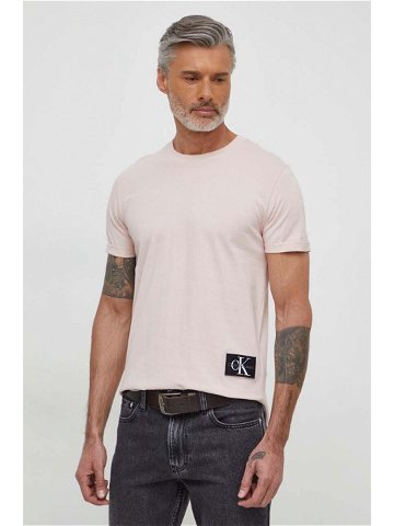 Bavlněné tričko Calvin Klein Jeans hnědá barva s aplikací J30J323482