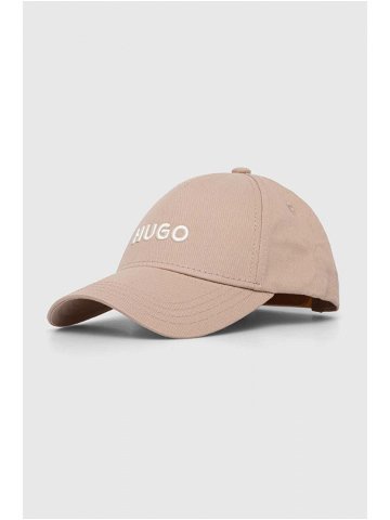 Bavlněná baseballová čepice HUGO šedá barva s aplikací 50496033