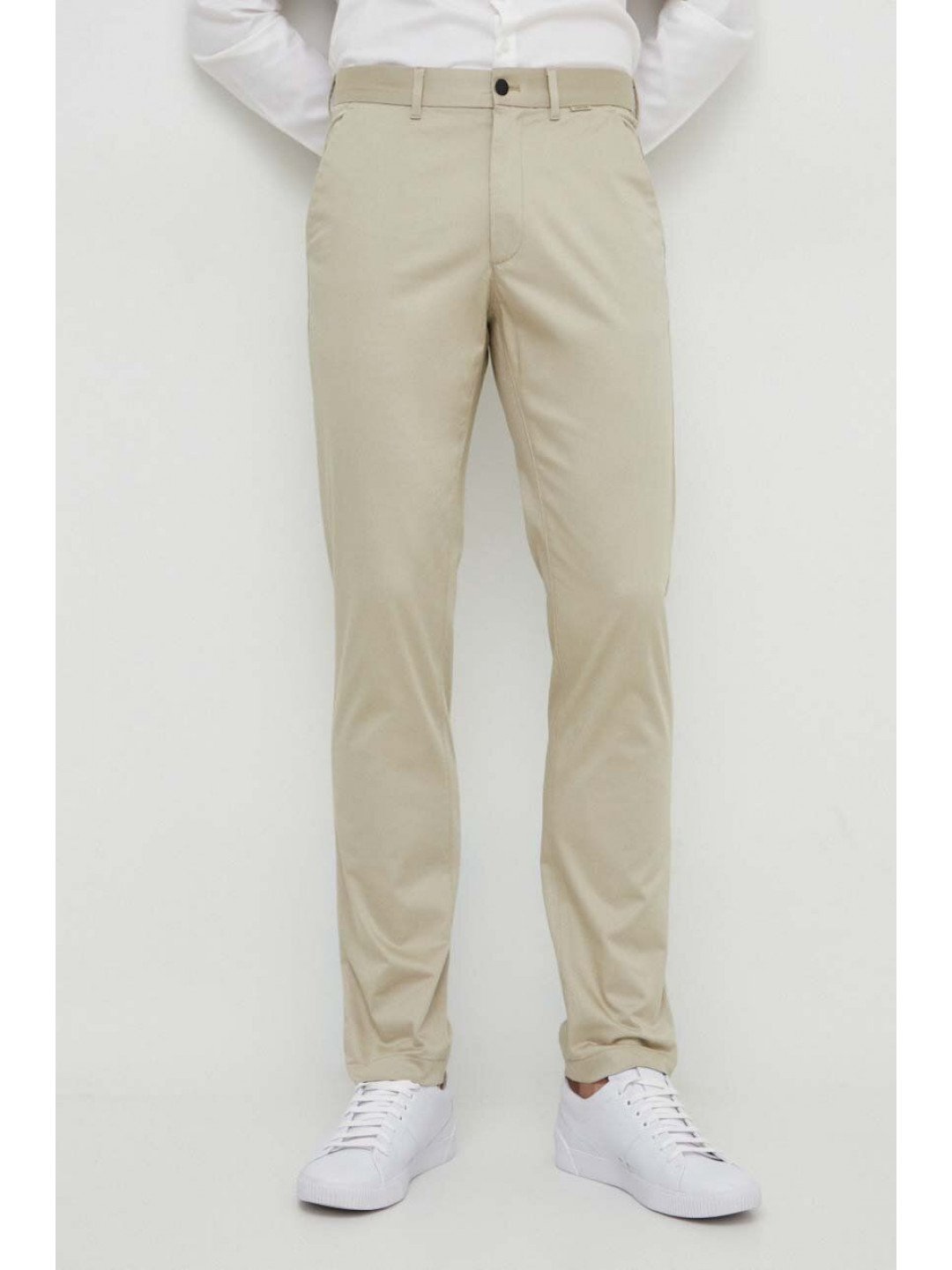 Kalhoty Calvin Klein pánské béžová barva ve střihu chinos K10K110963