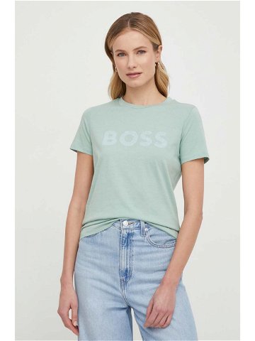 Bavlněné tričko Boss Orange zelená barva 50501139