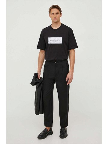 Vlněné kalhoty Michael Kors černá barva jednoduché
