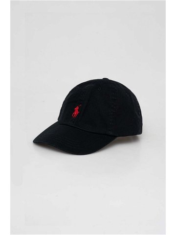 Bavlněná baseballová čepice Polo Ralph Lauren černá barva s aplikací