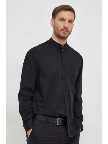Košile Calvin Klein pánská černá barva relaxed se stojáčkem