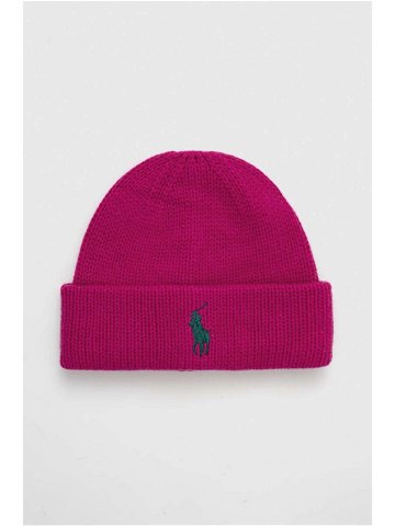 Vlněná čepice Polo Ralph Lauren růžová barva z husté pleteniny 455931421