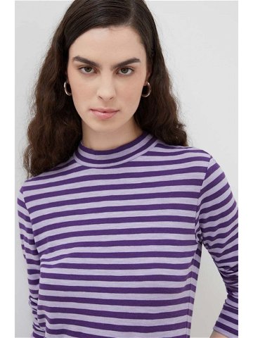 Bavlněné tričko s dlouhým rukávem Marc O Polo fialová barva s pologolfem