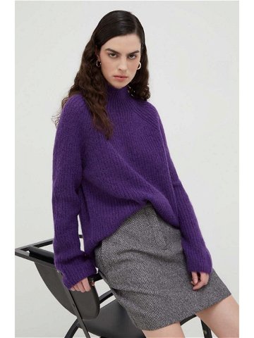 Vlněný svetr Marc O Polo dámský fialová barva s pologolfem