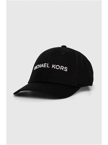 Bavlněná baseballová čepice Michael Kors černá barva s aplikací
