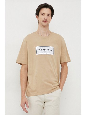 Bavlněné tričko Michael Kors béžová barva s aplikací