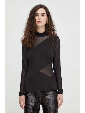 Tričko s dlouhým rukávem Bruuns Bazaar černá barva s pologolfem