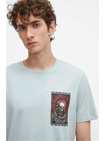 Bavlněné tričko Medicine tyrkysová barva s potiskem