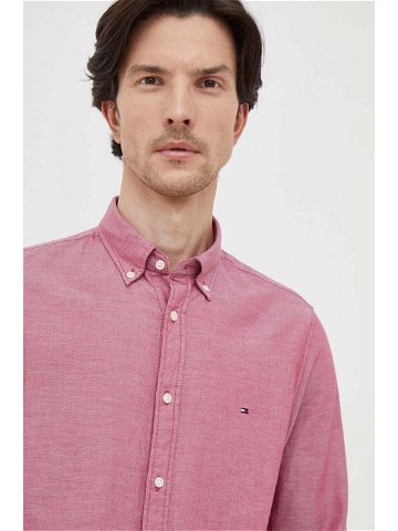Košile Tommy Hilfiger vínová barva slim s límečkem button-down