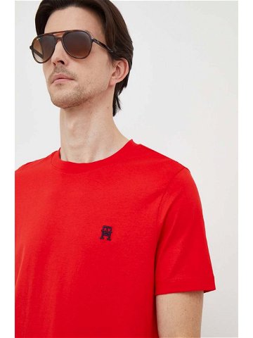 Bavlněné tričko Tommy Hilfiger červená barva s aplikací MW0MW33987