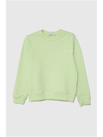 Dětská mikina Calvin Klein Jeans zelená barva hladká