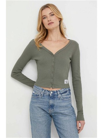 Tričko s dlouhým rukávem Calvin Klein Jeans zelená barva J20J222570