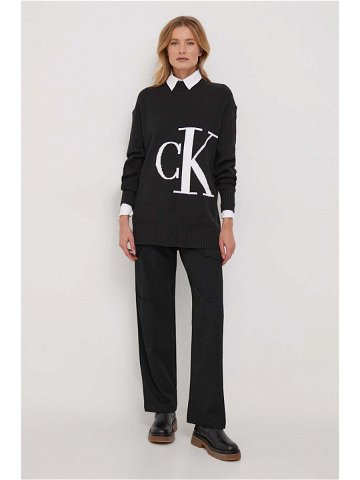 Bavlněný svetr Calvin Klein Jeans černá barva s pologolfem