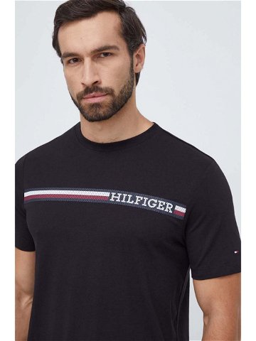 Bavlněné tričko Tommy Hilfiger černá barva s potiskem MW0MW33688