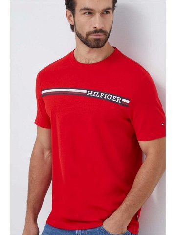 Bavlněné tričko Tommy Hilfiger červená barva s potiskem MW0MW33688