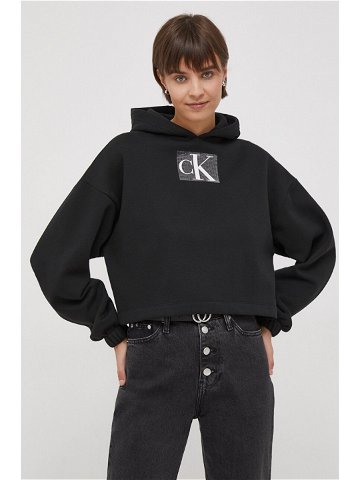Mikina Calvin Klein Jeans dámská černá barva s kapucí s aplikací