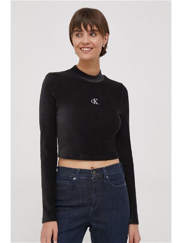 Tričko s dlouhým rukávem Calvin Klein Jeans černá barva s pologolfem J20J217658
